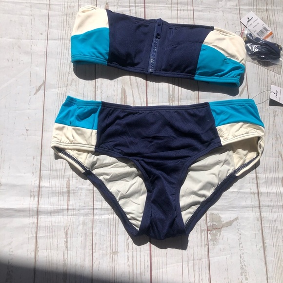 DKNY Color Block Bandeau Bikini Set - Picture 1 of 5